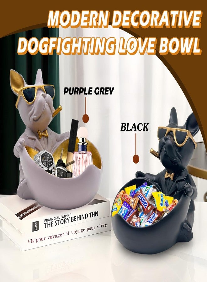 Huhote Candy Bowl Bulldog Decor, Heart-shaped Key Holder Bowl Candy Dish, Bulldog Accessories, Resin Bulldog Statue for Office Desk Home Decor Figurines Entryway Table Decor (Black) - Image 2