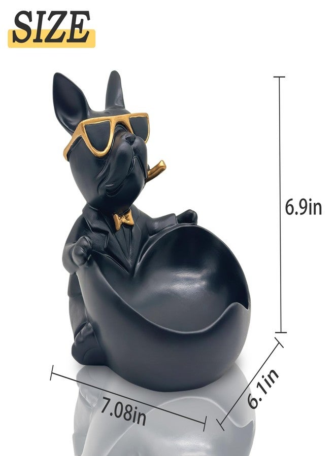 Huhote Candy Bowl Bulldog Decor, Heart-shaped Key Holder Bowl Candy Dish, Bulldog Accessories, Resin Bulldog Statue for Office Desk Home Decor Figurines Entryway Table Decor (Black) - Image 3
