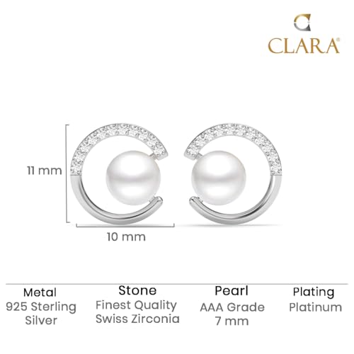 CLARA 925 Sterling Silver Zola Real Pearl Stud Earrings | Platinum Plated, Swiss Zirconia |Gift for Women and Girls - Image 5