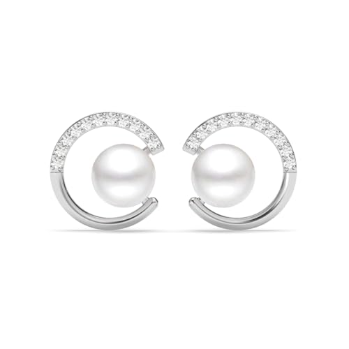 CLARA 925 Sterling Silver Zola Real Pearl Stud Earrings | Platinum Plated, Swiss Zirconia |Gift for Women and Girls - Image 1