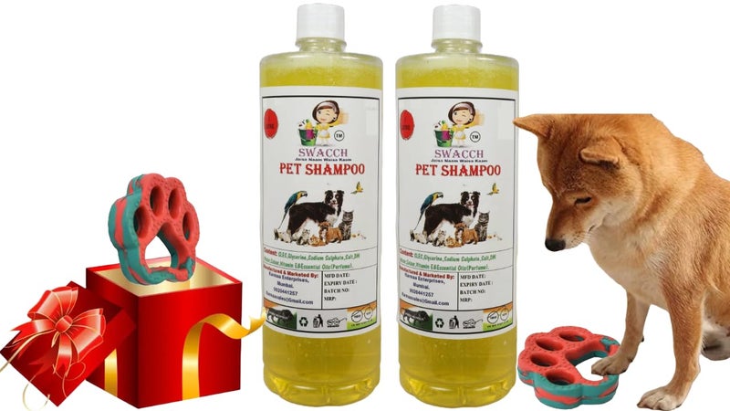 swacch Pet Shampoo + Paw Shape I Rubber Dog Toy for Training and Interactive I Durable & Safe I Combo Pack I 2 Litre Lemon - Image 1