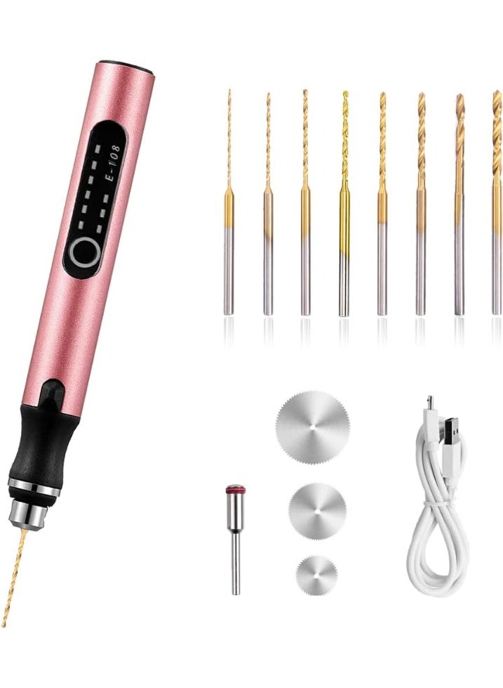 3-Speed Cordless Mini Drill Pen with 8 Small Bits, Rechargeable Electric Hand Pin Vise, Resin Set for Jewelry Making, Plastic, Wood, Keychains DIY (Pink) - Image 1