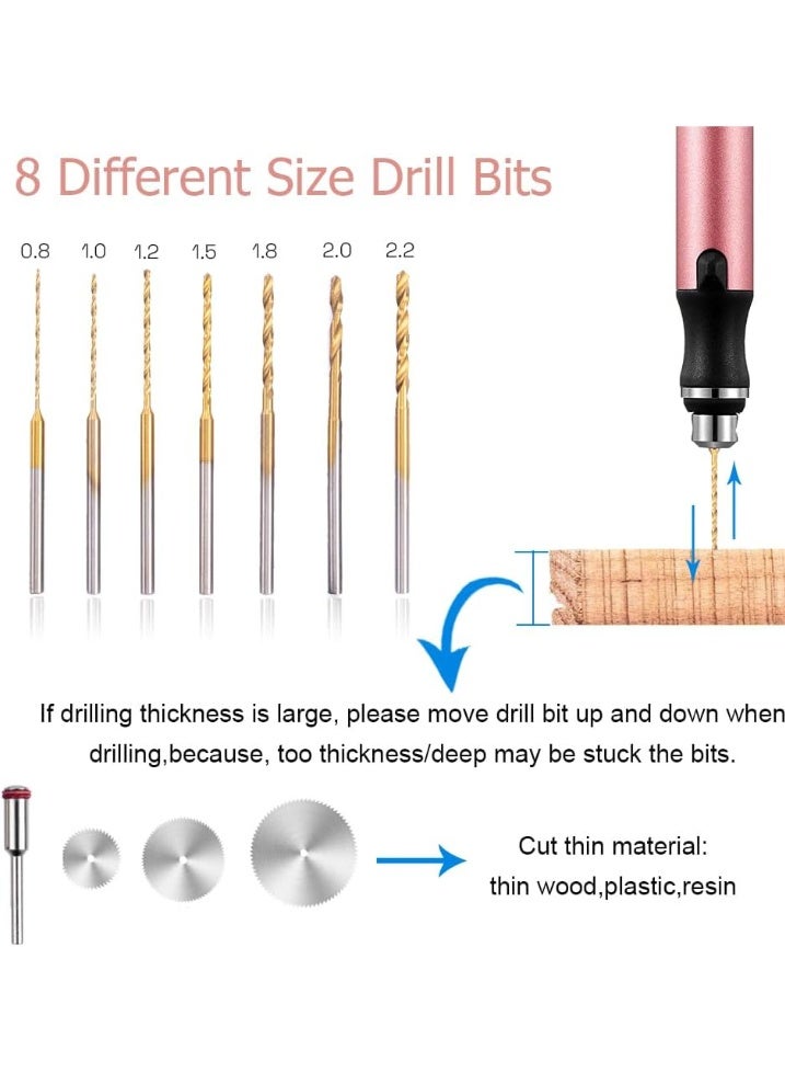 3-Speed Cordless Mini Drill Pen with 8 Small Bits, Rechargeable Electric Hand Pin Vise, Resin Set for Jewelry Making, Plastic, Wood, Keychains DIY (Pink) - Image 4