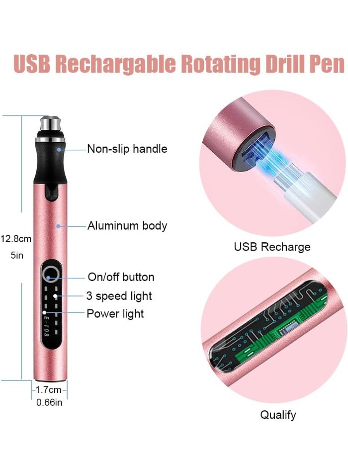 3-Speed Cordless Mini Drill Pen with 8 Small Bits, Rechargeable Electric Hand Pin Vise, Resin Set for Jewelry Making, Plastic, Wood, Keychains DIY (Pink) - Image 2