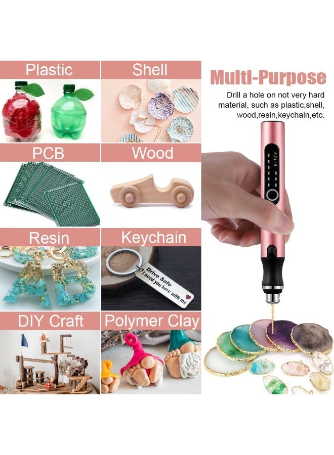 3-Speed Cordless Mini Drill Pen with 8 Small Bits, Rechargeable Electric Hand Pin Vise, Resin Set for Jewelry Making, Plastic, Wood, Keychains DIY (Pink) - Image 5