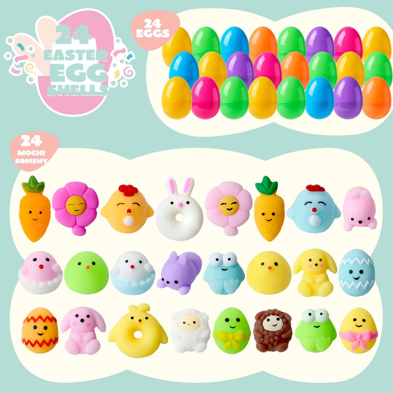JOYIN 24 Pcs Easter Prefilled Eggs with Mochi Squishy Toys, Cute Stress Reliever Squishy Toy for Kids Party Favor, Basket Stuffers, Animal Easter Egg Filler, Classroom Prize Supplies - Image 3
