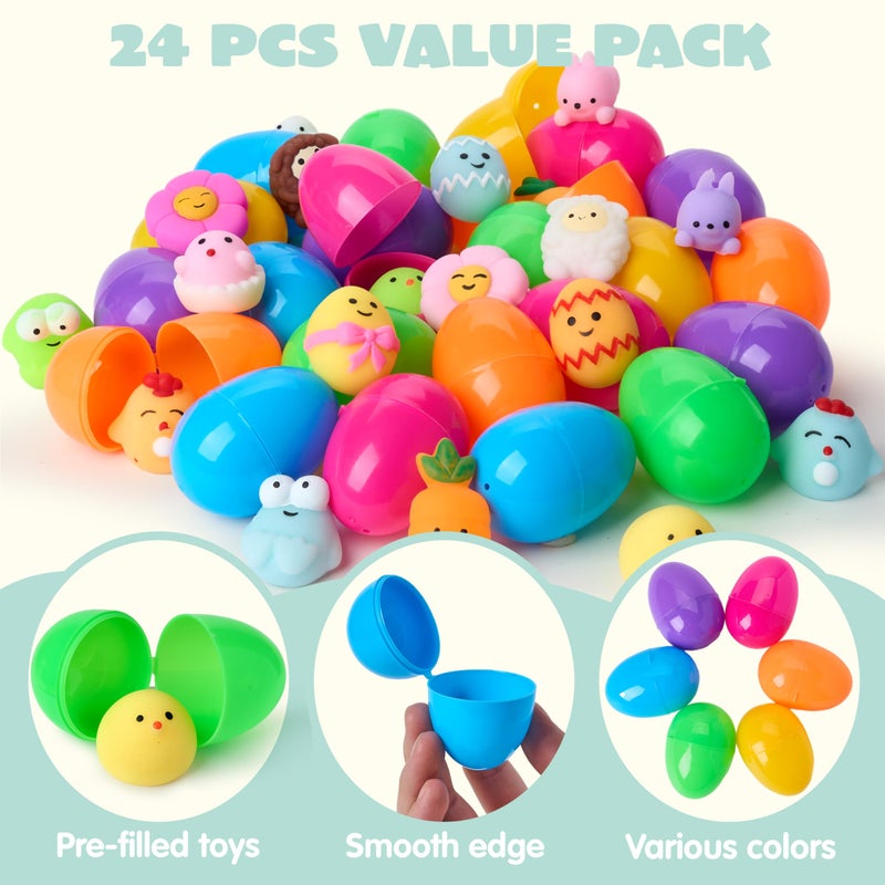 JOYIN 24 Pcs Easter Prefilled Eggs with Mochi Squishy Toys, Cute Stress Reliever Squishy Toy for Kids Party Favor, Basket Stuffers, Animal Easter Egg Filler, Classroom Prize Supplies - Image 4