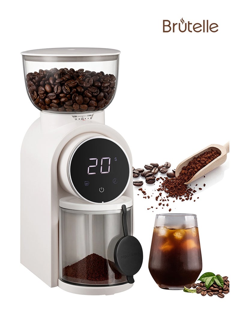 بريتيل مطحنة قهوة كهربائية مطحنة قهوة قابلة للتعديل بـ ٢٥ إعداد للطحن الدقيق مع شاشة عرض الوقت وشاشة العد العكسي باللون الأبيض ١٥٠ وات - Image 1