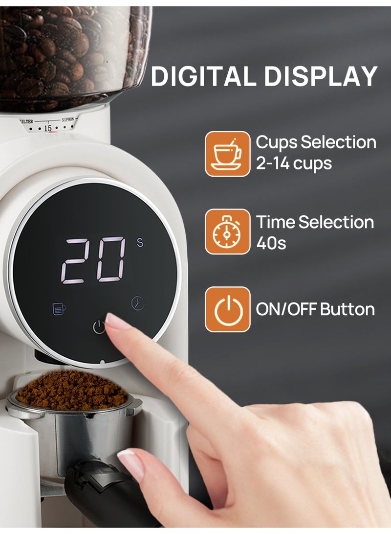 بريتيل مطحنة قهوة كهربائية مطحنة قهوة قابلة للتعديل بـ ٢٥ إعداد للطحن الدقيق مع شاشة عرض الوقت وشاشة العد العكسي باللون الأبيض ١٥٠ وات - Image 2
