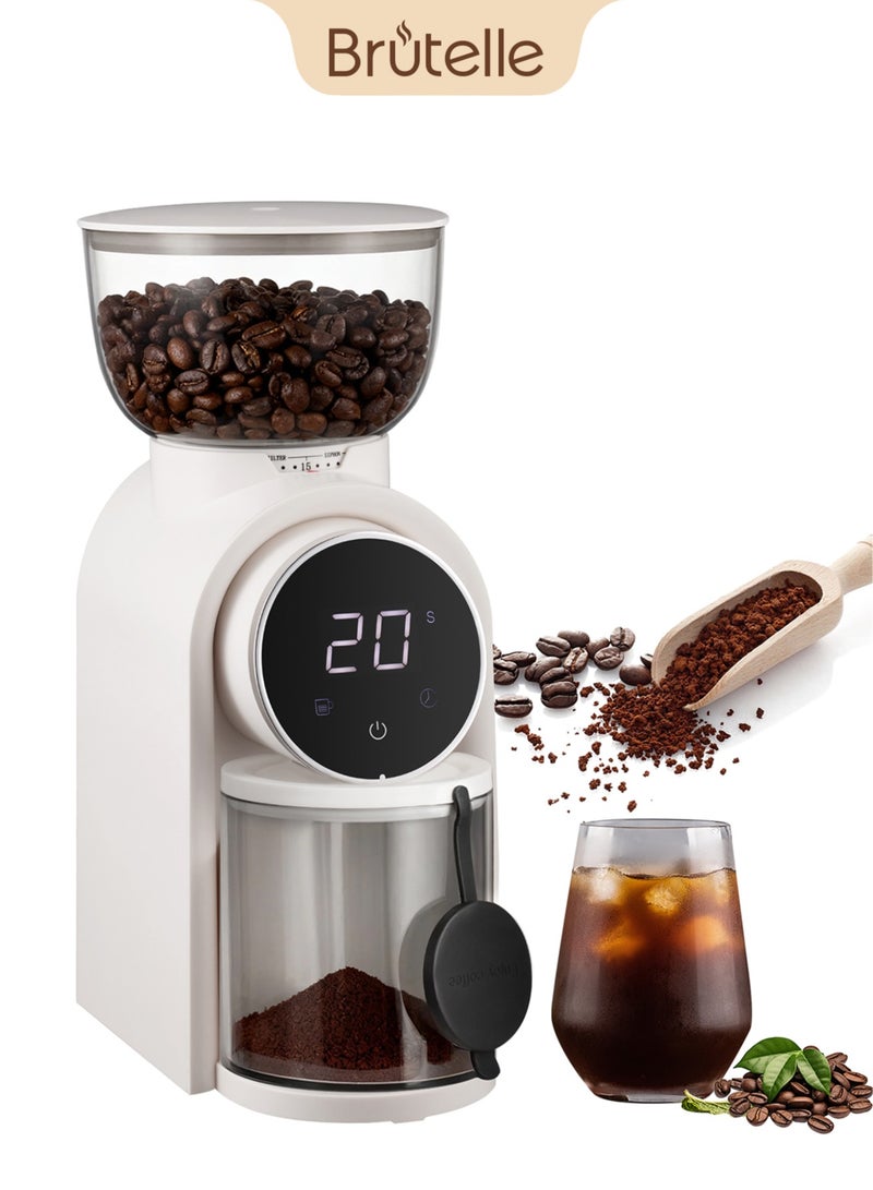 بريتيل مطحنة قهوة كهربائية مطحنة قهوة قابلة للتعديل بـ ٢٥ إعداد للطحن الدقيق مع شاشة عرض الوقت وشاشة العد العكسي باللون الأبيض ١٥٠ وات - Image 1