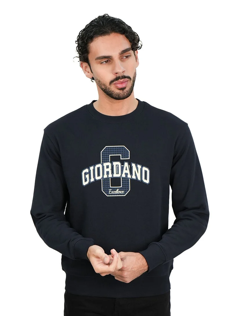 GIORDANO Men’s Relaxed French Terry Crew Neck Printed Pullover