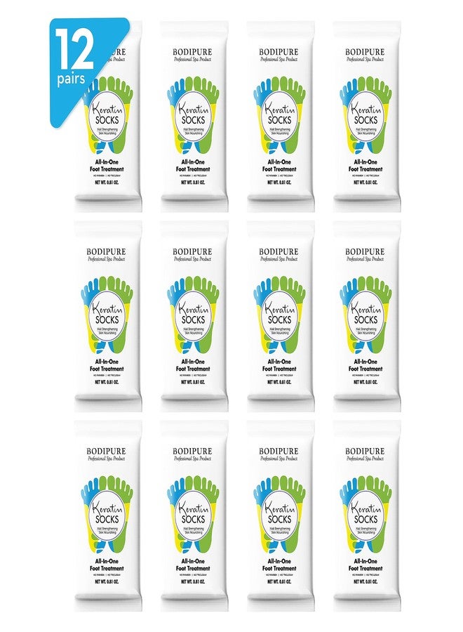 Bodipure All-In-1 Moisturizing Foot Mask, Keratin & Vitamin E Foot Mask for Dry Cracked Feet, Callus & Heel Softening, Easy-to-Use Pedicure Foot Repair, Chemical-free Feet Treatment 12 Pairs - Image 1