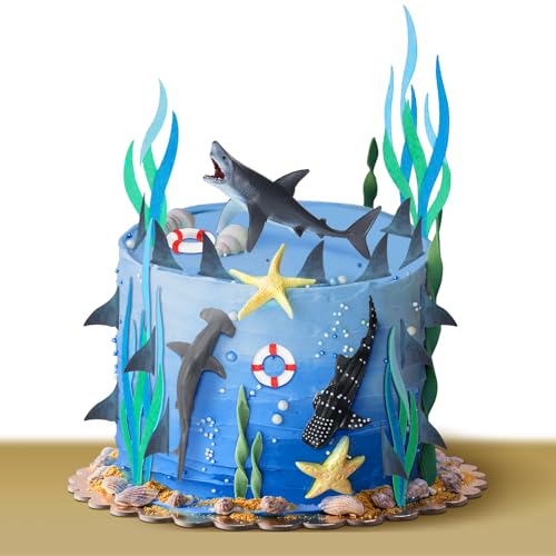 Geyee 18 Pack Shark Cake Toppers for Attack Sea Creatures Decor Shark Figurines Decorations Ocean Theme Cupcake Picks for Birthday Shower Party Favors Supplies - Image 1