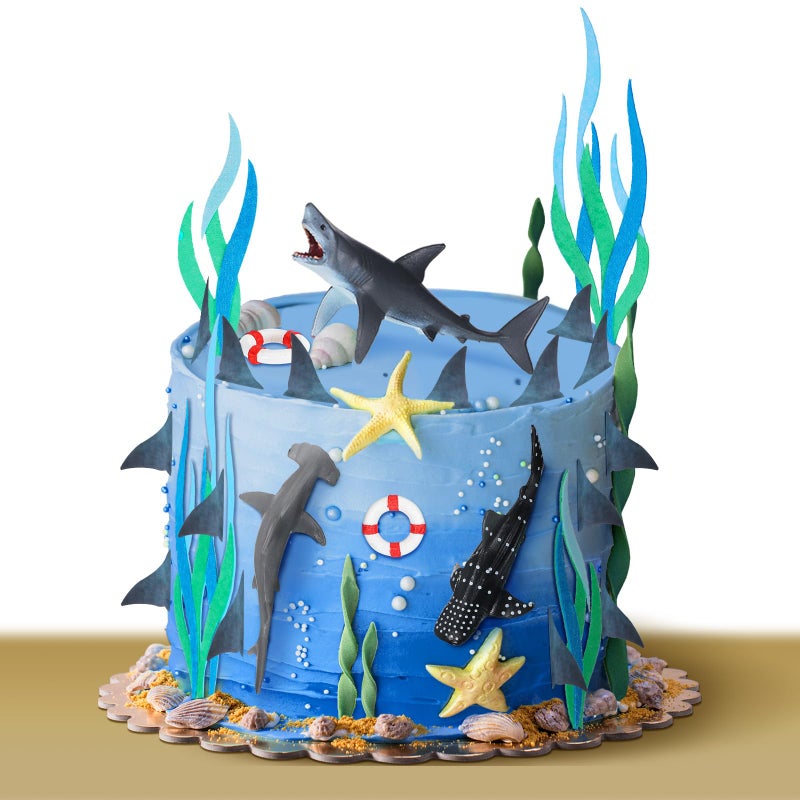 Geyee 18 Pack Shark Cake Toppers for Attack Sea Creatures Decor Shark Figurines Decorations Ocean Theme Cupcake Picks for Birthday Shower Party Favors Supplies - Image 2