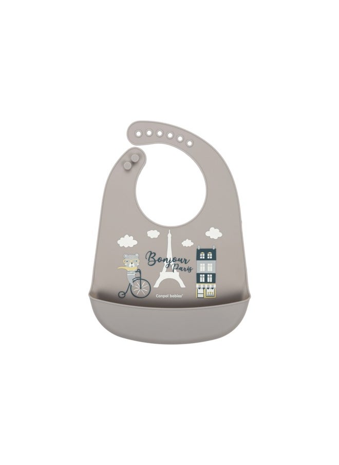 كانبول بيبز Canpol babies Silicone Bib with Pocket BONJOUR PARIS navy beige  - Image 1