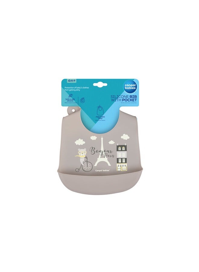 كانبول بيبز Canpol babies Silicone Bib with Pocket BONJOUR PARIS navy beige  - Image 2