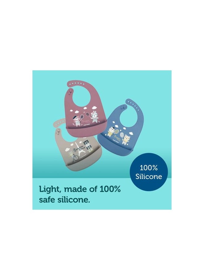 كانبول بيبز Canpol babies Silicone Bib with Pocket BONJOUR PARIS navy beige  - Image 3