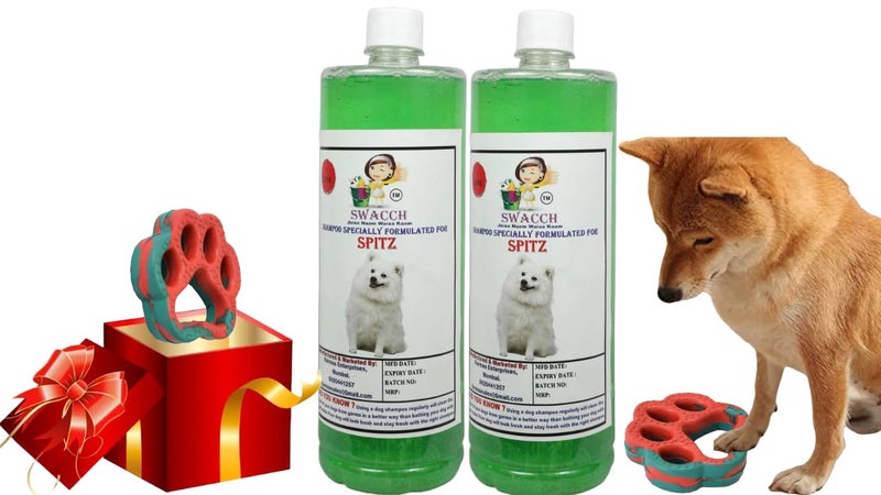 swacch Spitz Dog Shampoo + Paw Shape I Rubber Dog Toy for Training and Interactive I Durable & Safe I Combo Pack I 2 Litre Neem Alovera - Image 1