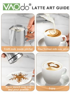 VAOdo Milk Frother Handheld Coffee Art Set  with Milk Frother  Pitcher Latte  Art Pen Coffee Stencils  Mini Hand Blender  with Holder  Black  - Image 4