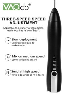 VAOdo Milk Frother Handheld Coffee Art Set  with Milk Frother  Pitcher Latte  Art Pen Coffee Stencils  Mini Hand Blender  with Holder  Black  - Image 3