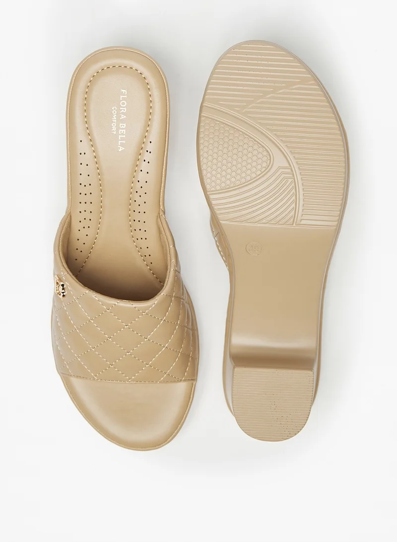 Flora Bella Quilted Slip-On Slide Sandals with Block Heels