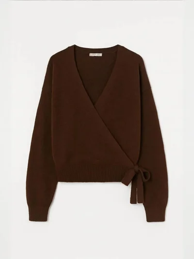 MixRay Mixray Ribbed V-Neck Tie-Front Cardigan