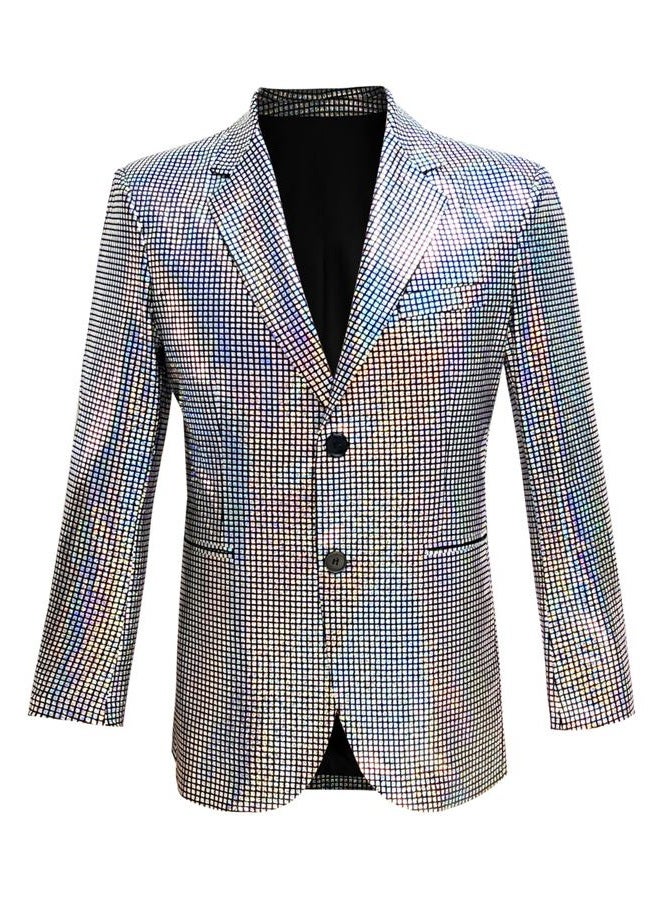 Nawgut Sequin Blazer Metallic Suit 2 Piece Set Disco Shiny Outfit Wedding Party Banquet Fashion Jacket Pant for Mens Adult, Sliver, Men-Medium - Image 5