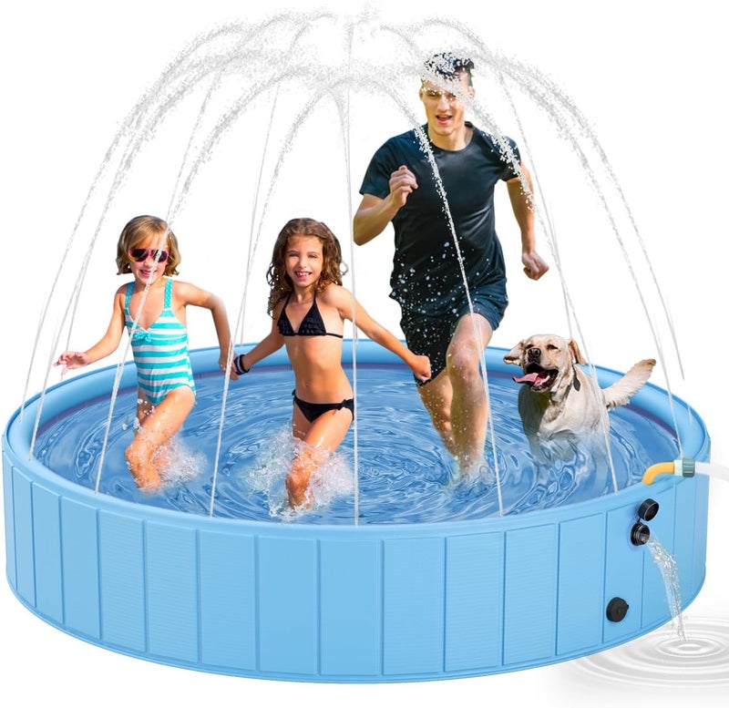 YSJILIDE Dog Pools for Large Dogs, 2-in-1 Sprinkler Pool for Kids Non-Slip Dog Swimming Pool for Outdoor Backyard Kids Dogs Ducks and Pet Baths 70'' X 12'' - Image 1