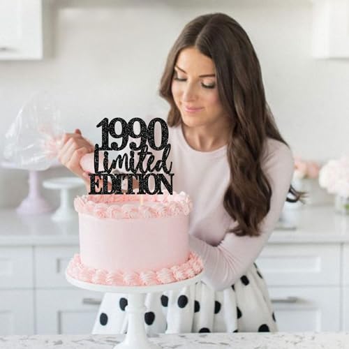 Rsstarxi 1 Pack Limited EDITION 1990 Cake Topper 35th Birthday Cake Toppers 35th Birthday Decorations for Men and Women Cherrs 35 Years Anniversary Party Cake Decoratons Black - Image 4