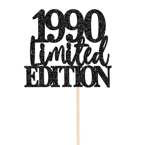 Rsstarxi 1 Pack Limited EDITION 1990 Cake Topper 35th Birthday Cake Toppers 35th Birthday Decorations for Men and Women Cherrs 35 Years Anniversary Party Cake Decoratons Black - Image 1