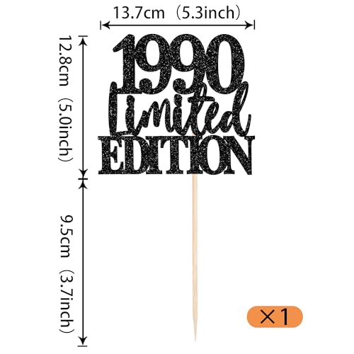 Rsstarxi 1 Pack Limited EDITION 1990 Cake Topper 35th Birthday Cake Toppers 35th Birthday Decorations for Men and Women Cherrs 35 Years Anniversary Party Cake Decoratons Black - Image 2