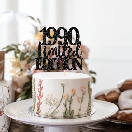 Rsstarxi 1 Pack Limited EDITION 1990 Cake Topper 35th Birthday Cake Toppers 35th Birthday Decorations for Men and Women Cherrs 35 Years Anniversary Party Cake Decoratons Black - Image 3