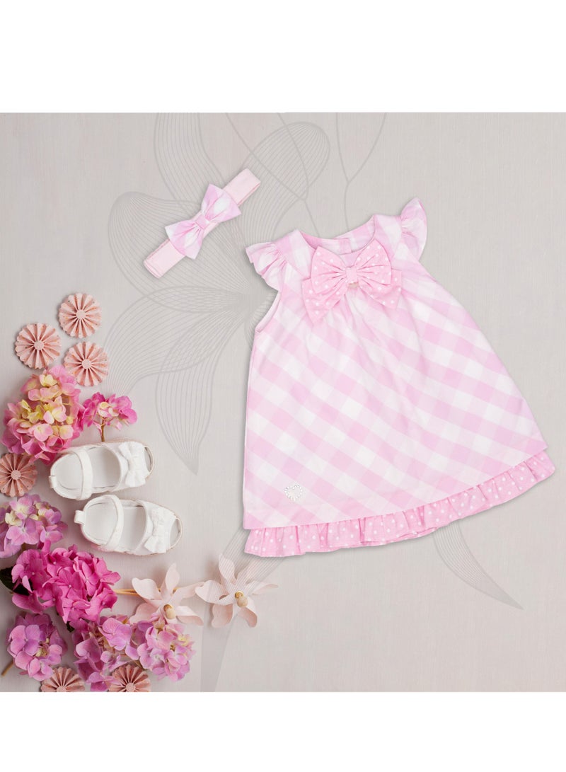 MOON 100% Cotton Dress With Headband 6-9M Pink - Pink Gingham - Image 5