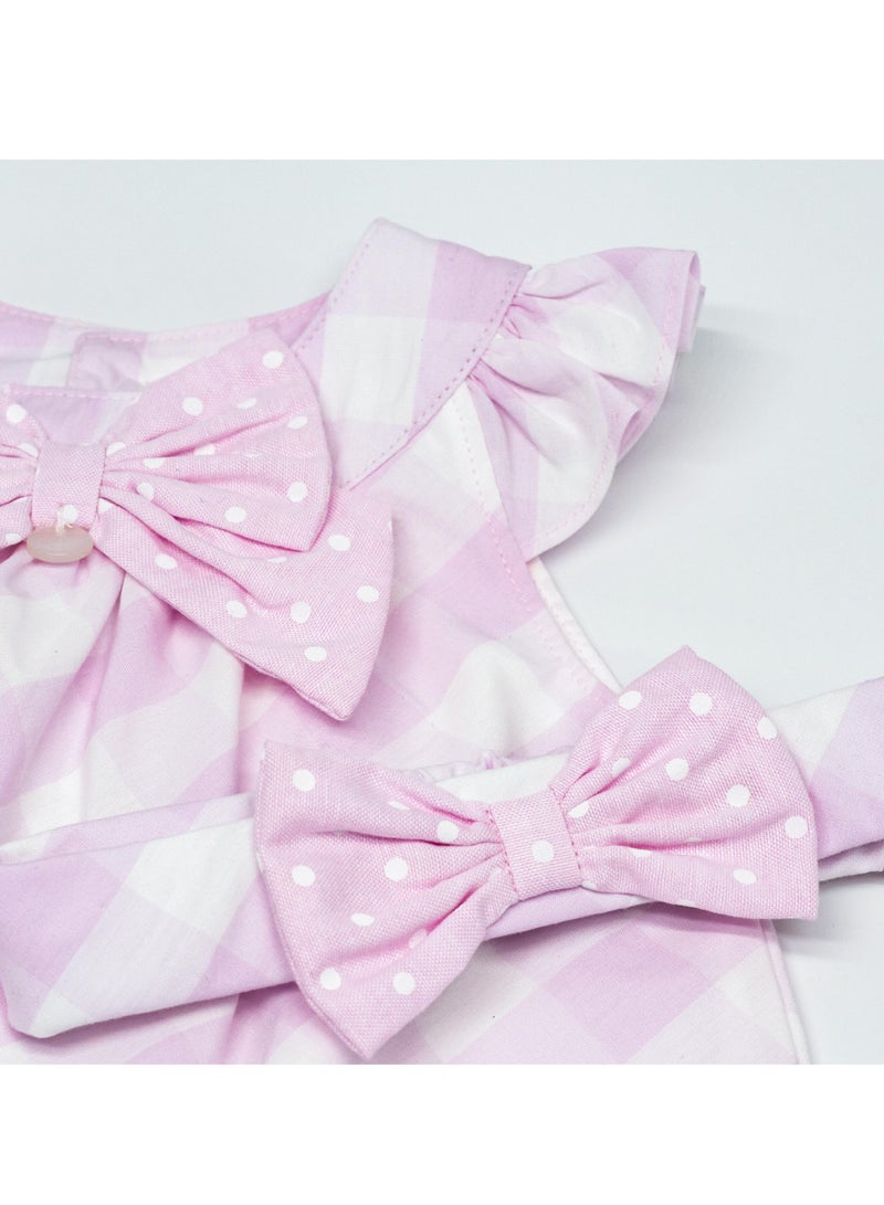 MOON 100% Cotton Dress With Headband 6-9M Pink - Pink Gingham - Image 4