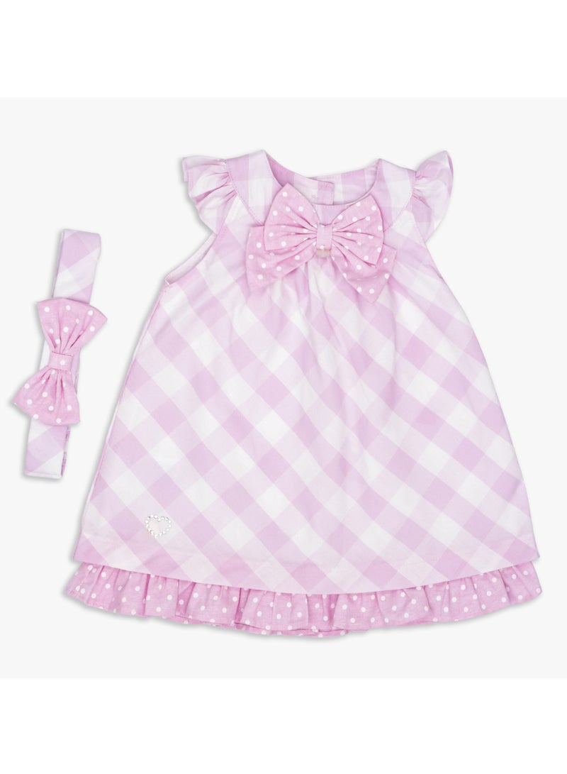 MOON 100% Cotton Dress With Headband 6-9M Pink - Pink Gingham - Image 1