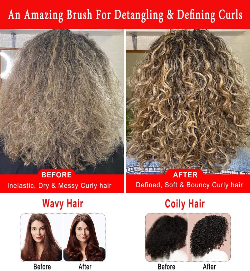 KTKUDY Curly Hair Brush - 9 Row Styling Brush for Detangling & Defining Curls, Heat Resistant, Ideal for Wavy, Curly or Coily Hair - Black - Image 2