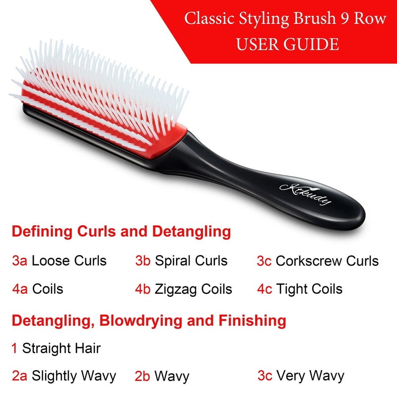 KTKUDY Curly Hair Brush - 9 Row Styling Brush for Detangling & Defining Curls, Heat Resistant, Ideal for Wavy, Curly or Coily Hair - Black - Image 5
