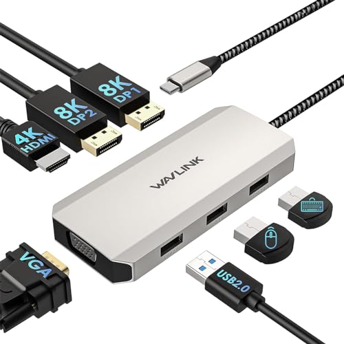 WAVLINK USB-C Docking Station: 7-in-1 Quad Monitor Support via 8K DP, 4K HDMI, VGA | 3X USB 2.0 | Universal Compatibility for Mac, Windows, Linux Laptops - Image 1
