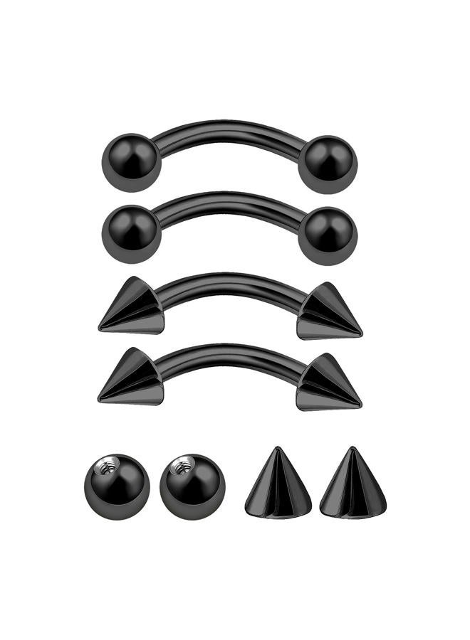 Generic 4Pcs Anodized Black 16g 5/16 8mm Curved Barbell Earrings Piercing Jewelry Cartilage Helix Eyebrow Rook 3mm Ball Cone M13678 - Image 1
