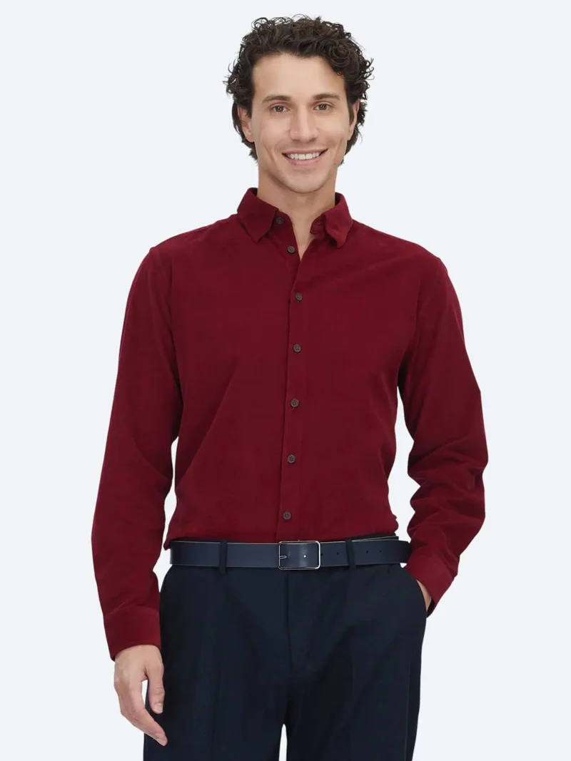 Kip Red Striped Regular Fit Weaving Casual 100% Cotton Shirt