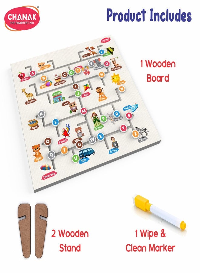 Chanak 3-in-1 Wooden Alphabet Learning Board for Kids, Includes Marker, Dot-to-Dot Tracing & Maze Puzzle, Educational Toy for Early Literacy Development in Preschoolers 3+ Years - Image 2