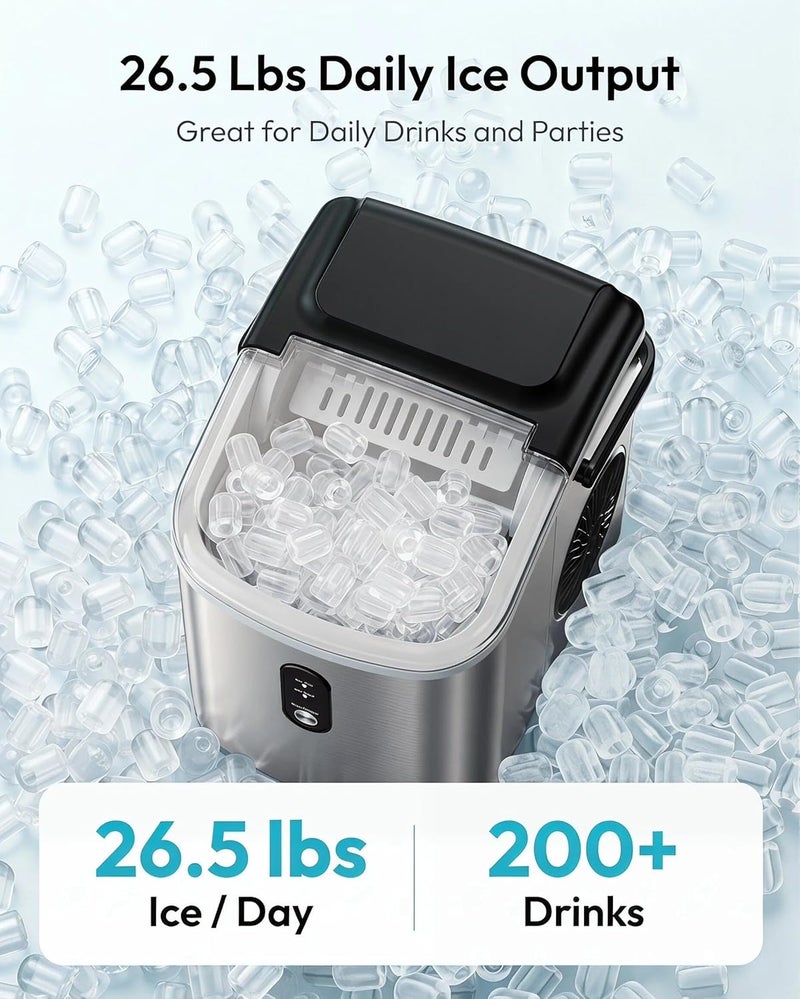 EUHOMY Ice Maker Countertop with Handle 9 Cubes in 6 Mins 12Kg/Day Auto-Cleaning Portable Ice Maker Machine with Ice Scoop & Basket & Clear View for Home/Kitchen/Party/Office(Silver) - Image 3