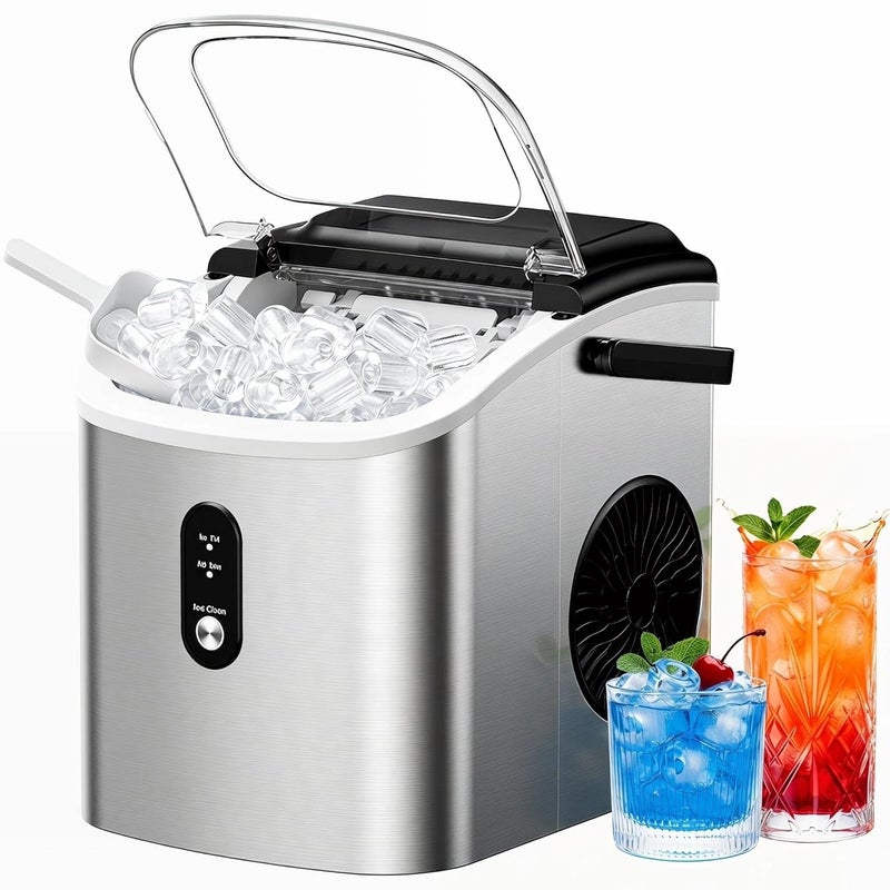 EUHOMY Ice Maker Countertop with Handle 9 Cubes in 6 Mins 12Kg/Day Auto-Cleaning Portable Ice Maker Machine with Ice Scoop & Basket & Clear View for Home/Kitchen/Party/Office(Silver) - Image 1