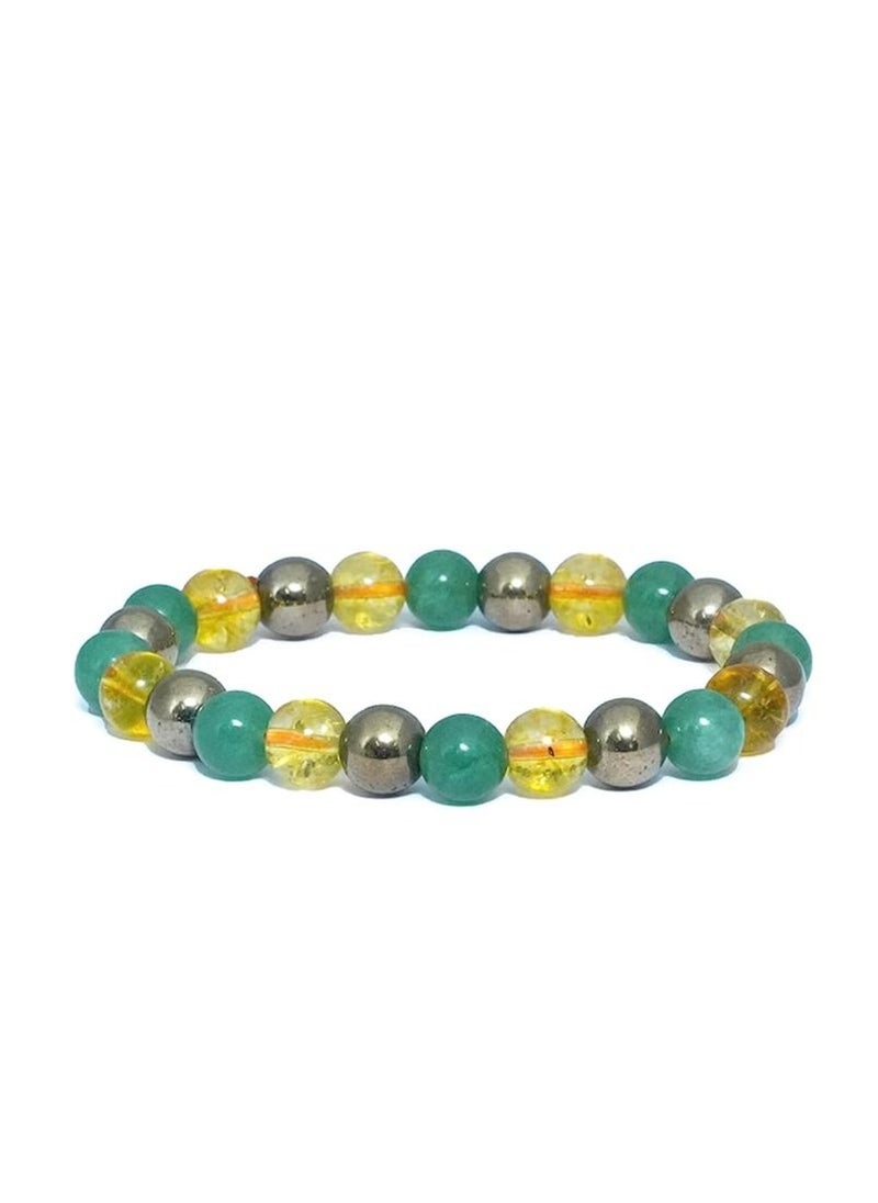REBUY - REBUY Citrine Stone Green Aventurine Golden Pyrite Stone Bracelet Crystal Healing Gemstone Bracelet for Men & Women, Color Multi, Bead Size 8 MM - Image 1