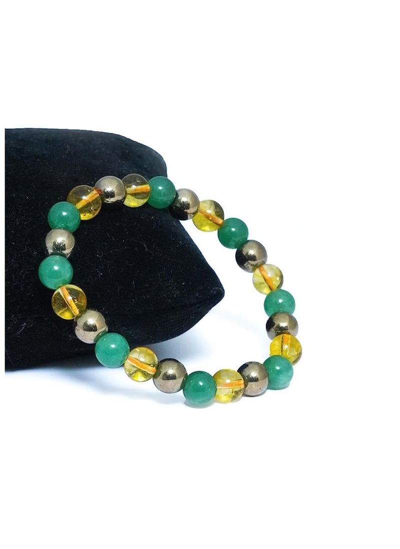 REBUY - REBUY Citrine Stone Green Aventurine Golden Pyrite Stone Bracelet Crystal Healing Gemstone Bracelet for Men & Women, Color Multi, Bead Size 8 MM - Image 1