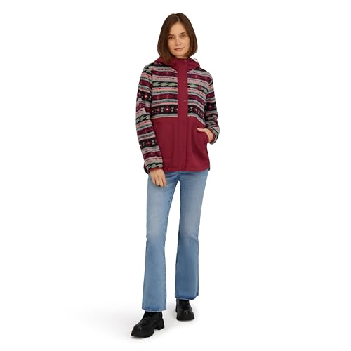 Billabong Ladies Sherpa Bonded Polar Fleece Quilted Tech Jacket, Wine, M - Image 2