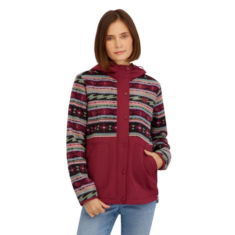 Billabong Ladies Sherpa Bonded Polar Fleece Quilted Tech Jacket, Wine, M - Image 4