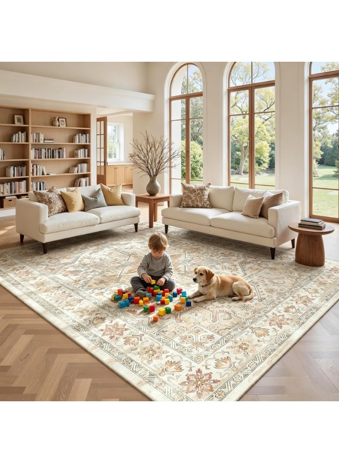 GGEROU Vintage Carpet Living Room Rug,Stain Resistant Washable,160x230cm Anti Slip Rug,Distressed Lightweight Thin for Bedroom Dining Room Bathroom Kitchen Office Taupe - Image 3