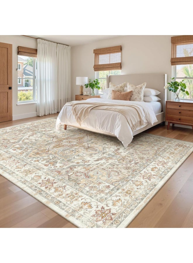 GGEROU Vintage Carpet Living Room Rug,Stain Resistant Washable,160x230cm Anti Slip Rug,Distressed Lightweight Thin for Bedroom Dining Room Bathroom Kitchen Office Taupe - Image 4