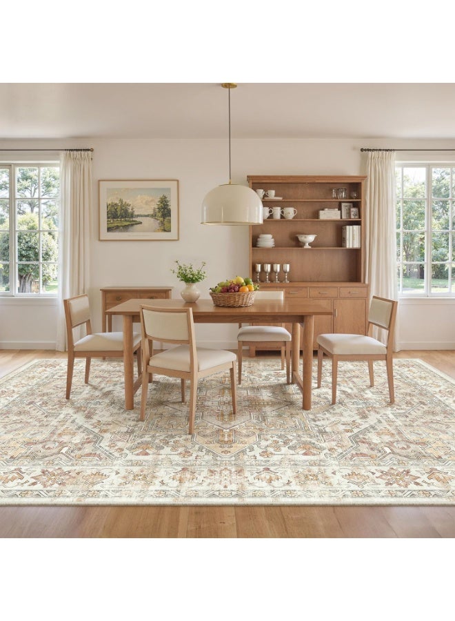GGEROU Vintage Carpet Living Room Rug,Stain Resistant Washable,160x230cm Anti Slip Rug,Distressed Lightweight Thin for Bedroom Dining Room Bathroom Kitchen Office Taupe - Image 5